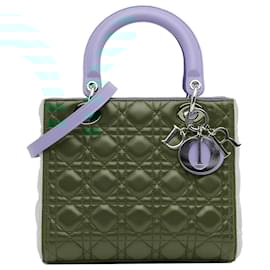 Dior-Dior Red Medium Tricolor Lambskin Cannage Lady Dior-Red