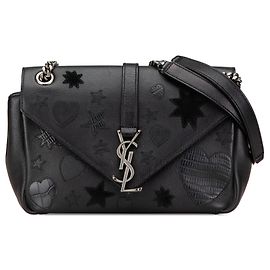 Saint Laurent Black Medium Monogram Heart Patchwork Chain Wallet Black