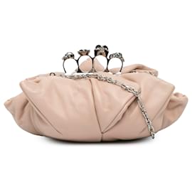 Alexander Mcqueen-Alexander McQueen Brown Calfskin Skull Four Ring Flower Clutch on Chain-Brown,Flesh