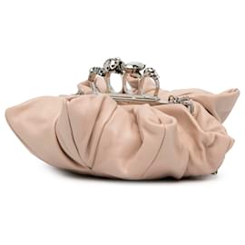 Alexander Mcqueen-Alexander McQueen Brown Calfskin Skull Four Ring Flower Clutch on Chain-Brown,Flesh