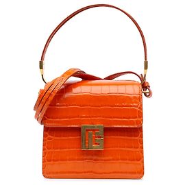 Balmain Orange geprägte Kalbsleder Ely Handtasche Orange