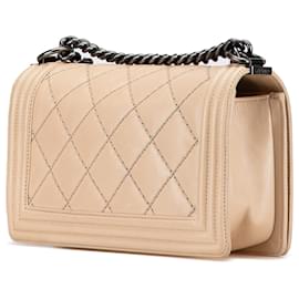 Chanel-Chanel Brown New Medium Aged Calfskin Stitched Boy Flap-Brown,Beige