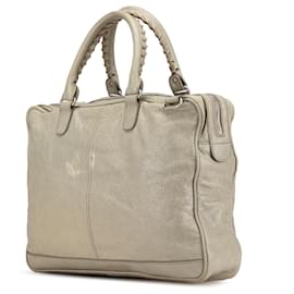 Balenciaga-Balenciaga Gray Lambskin Motocross Classic Bridge Satchel-Brown,Grey