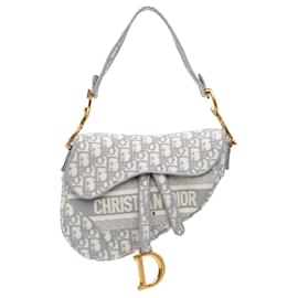 Dior-Dior Gray Oblique Embroidered Canvas Saddle Bag-Brown,Grey
