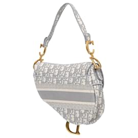 Dior-Dior Gray Oblique Embroidered Canvas Saddle Bag-Brown,Grey