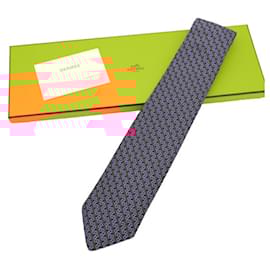 Hermès-Hermes Chaine d'Ancre Silk Cravat-Red,Blue,Navy blue