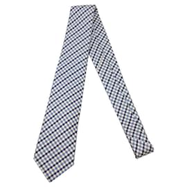 Hermès-Hermes Blue and White Check Silk Cravat-White,Blue