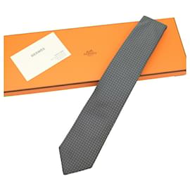Hermès-Gravata de seda cinza Hermes-Marrom