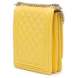 Chanel-Chanel Yellow Quilted Lambskin North South Boy Flap-Yellow