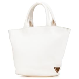 Prada-Prada White Small Canvas Canapa Shopping Tote-White