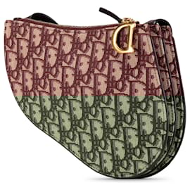 Dior-Dior Red Oblique Canvas Saddle Triple Zip Crossbody-Red