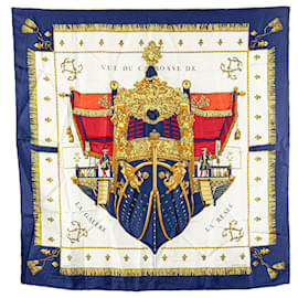 Hermès-Hermès White Vue Du Carrosse De La Galere La Reale Silk Scarf-White