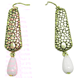 Fendi-Fendi Gold Gold Plated Turquoise French Hook Earrings-Golden