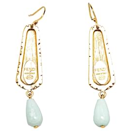 Fendi-Fendi Gold Gold Plated Turquoise French Hook Earrings-Golden