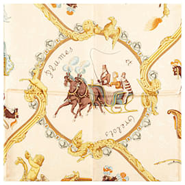 Hermès-Hermès Brown Plumes Et Grelots Silk Scarf-Brown,Beige