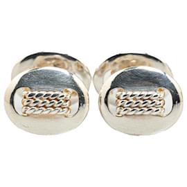 Hermès-Hermès Silver Sterling Silver Oval Cufflinks-Silvery