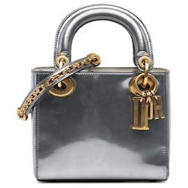 Dior-Dior Silver Mini Metallic Glazed Calfskin Lady Dior-Silvery