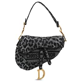 Dior-Dior Gray Mizza Embroidered Canvas Leopard Saddle Bag-Brown