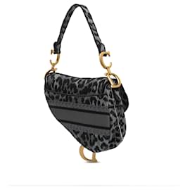 Dior-Dior Gray Mizza Embroidered Canvas Leopard Saddle Bag-Brown