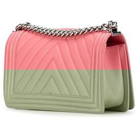 Chanel-Chanel Pink Medium Chevron Lambskin Boy Flap-Pink