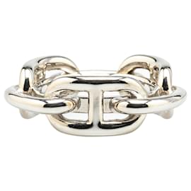 Hermès-Hermès Silver Palladium Plated Chaine d'Ancre Scarf Ring-Silvery