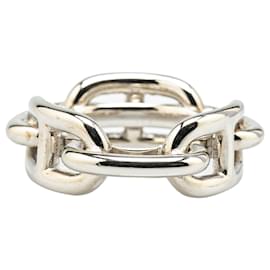 Hermès-Hermès Silver Palladium Plated Chaine d'Ancre Scarf Ring-Silvery