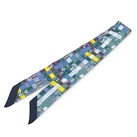 Hermès-Hermès Blue Bolduc au Carre Silk Scarf-Blue,Dark blue