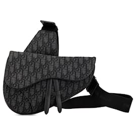Dior-Dior Black Oblique Canvas Saddle Crossbody-Black