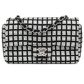 Chanel White Mini Rectangular Classic Ribbon Tweed Single Flap Blanc Blanc cassé