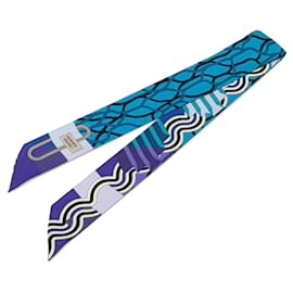 Hermès-Hermès Blue Ballet Aquatique Silk Twilly Scarf-Blue