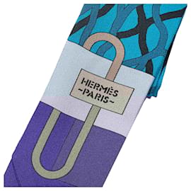 Hermès-Hermès Blue Ballet Aquatique Silk Twilly Scarf-Blue