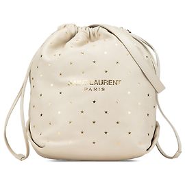 Bolso tipo cubo de piel de cordero blanco con estampado de estrellas de Saint Laurent con cordón Blanco