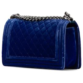 Chanel-Chanel Blue Medium Quilted Velvet Boy Flap-Blue