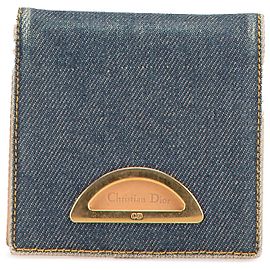 Dior Blue Denim Malice Bifold Geldbörse Blau Andere