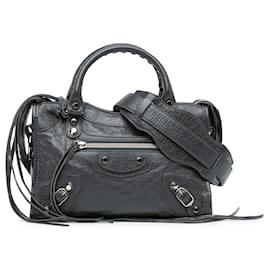 Balenciaga-Balenciaga Black Mini Lambskin Motocross City Satchel-Black
