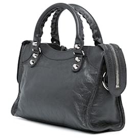 Balenciaga-Balenciaga Black Mini Lambskin Motocross City Satchel-Black