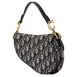 Dior-Dior Blue Mini Oblique Canvas Saddle Bag-Blue