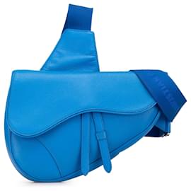 Dior-Dior Blue Leather Saddle Crossbody-Blue