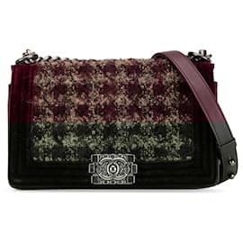 Chanel-Chanel Red Medium Velvet and Tweed Boy Flap-Red,Dark red