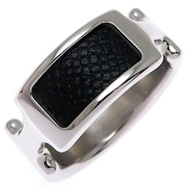 Hermès-Hermes Metal Band Ring in Black and Silver-Black,Silvery