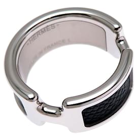 Hermès-Hermes Metal Band Ring in Black and Silver-Black,Silvery