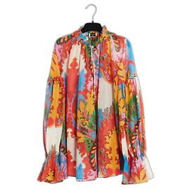 Etro Croisiere 2023 Top FR38 Oversized Cotton Silk Painter Top Blouse UK10 US8 Multicolore