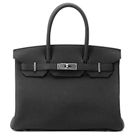 Hermès-Hermes Birkin 30 Handbag in Black Togo Leather-Black