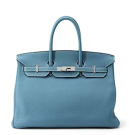 Hermès-Hermes Birkin 35 Handbag in Blue Jean Togo-Blue