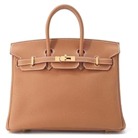 Hermès-Hermes Birkin 25 Handbag in Gold Togo Leather-Golden