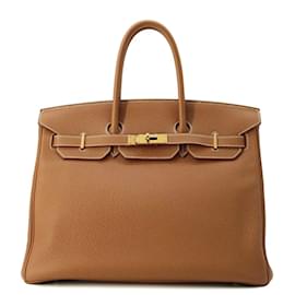 Hermès-Hermes Birkin 35 Handbag in Gold Togo Leather-Golden