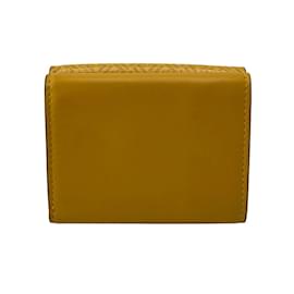 Fendi-Fendi Yellow Leather Tri-fold Wallet-Yellow