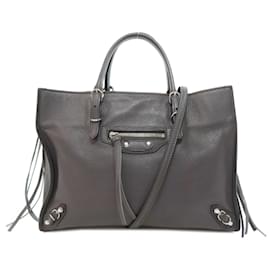 Balenciaga-Balenciaga Paper Handbag in Gray Calfskin-Brown