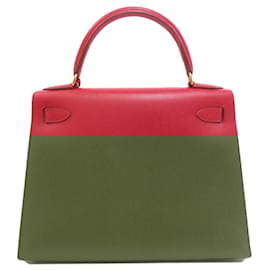 Hermès-Sac à main Hermes Kelly 28 avec couture extérieure-Rouge