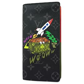 Louis Vuitton-Louis Vuitton Long Wallet Monogram Eclipse Portefeuille Brazza-Black,Red